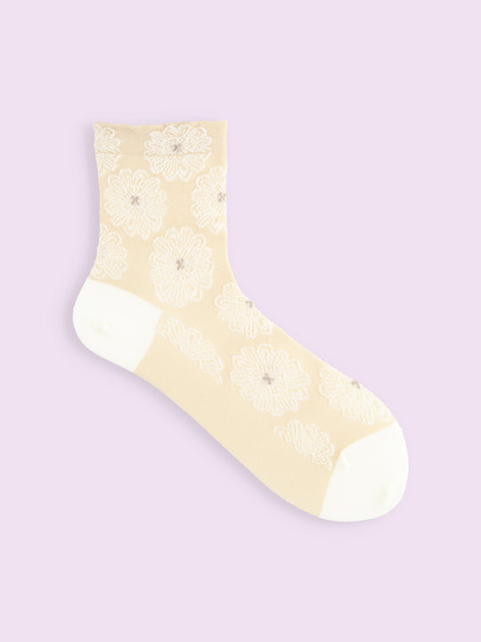 【3足1,485円】毛混フラワーフロートショートソックス
