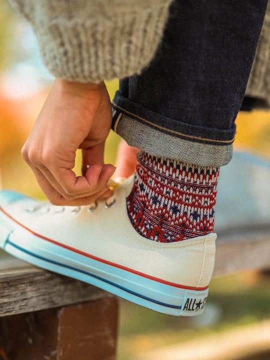 【Tabio MEN】紡毛ジャカードフェアアイルショートソックス