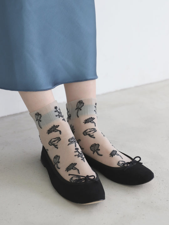シアーワントーン花柄ショートソックス