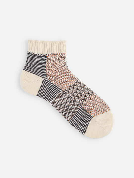 【Tabio MEN】綿麻混ブロックメッシュショート丈ソックス