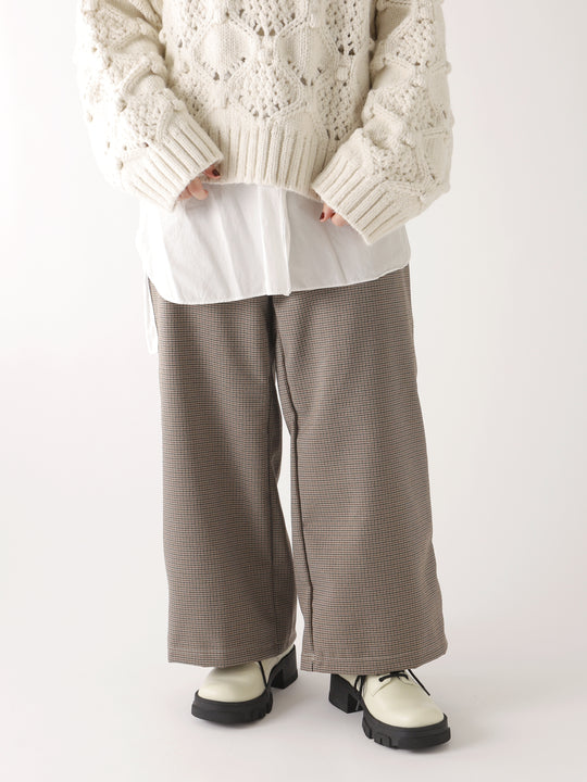 SALE 【WEB限定】縫製千鳥チェックワイドパンツ10分丈