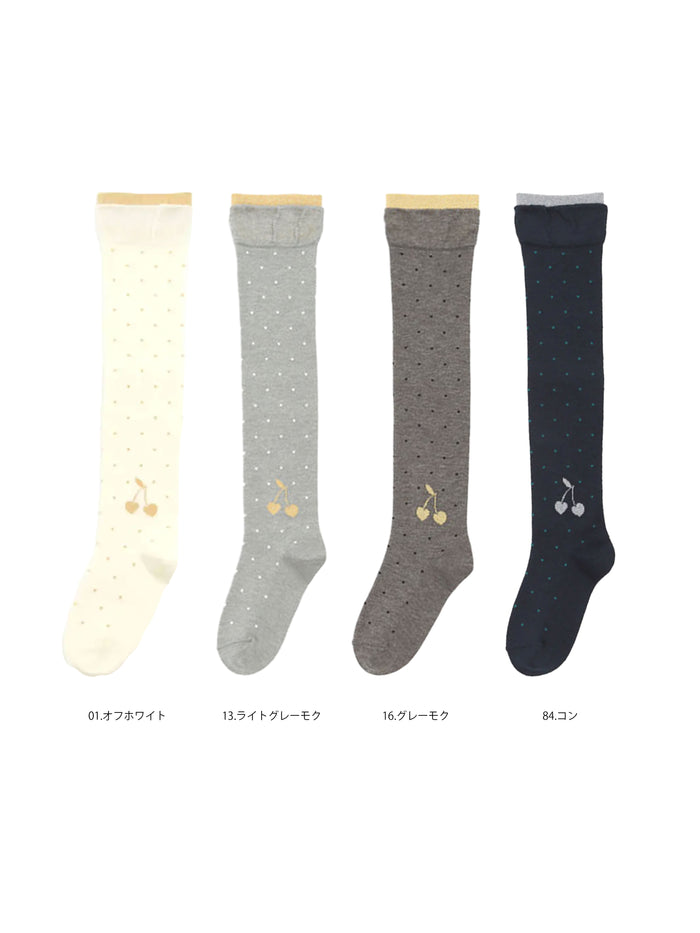 【キッズ】ピンドットラメチェリーオーバーニー / 19-21cm