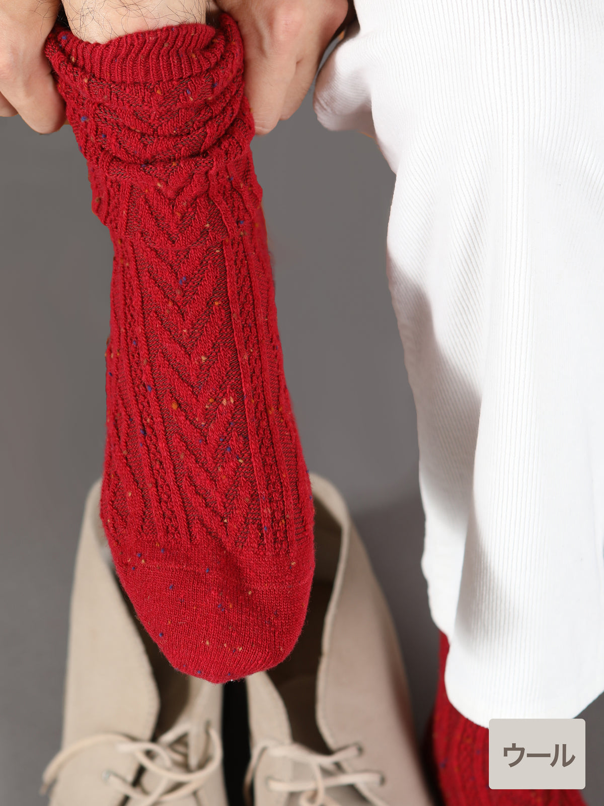 【Tabio MEN】 紡毛アランケーブルソックス(27.0~29.0cm)