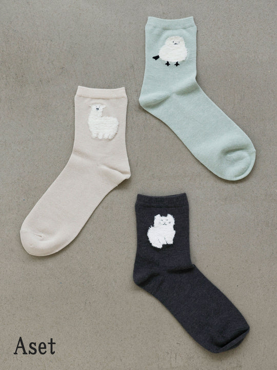 【おおきめサイズ】WEB限定 もふもふ動物ショートソックス 3足セット / 24.5-26.5cm
