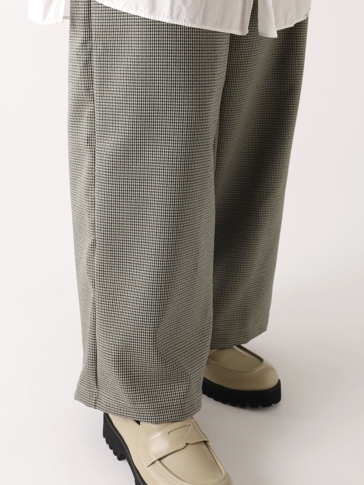 SALE 【WEB限定】縫製千鳥チェックワイドパンツ10分丈