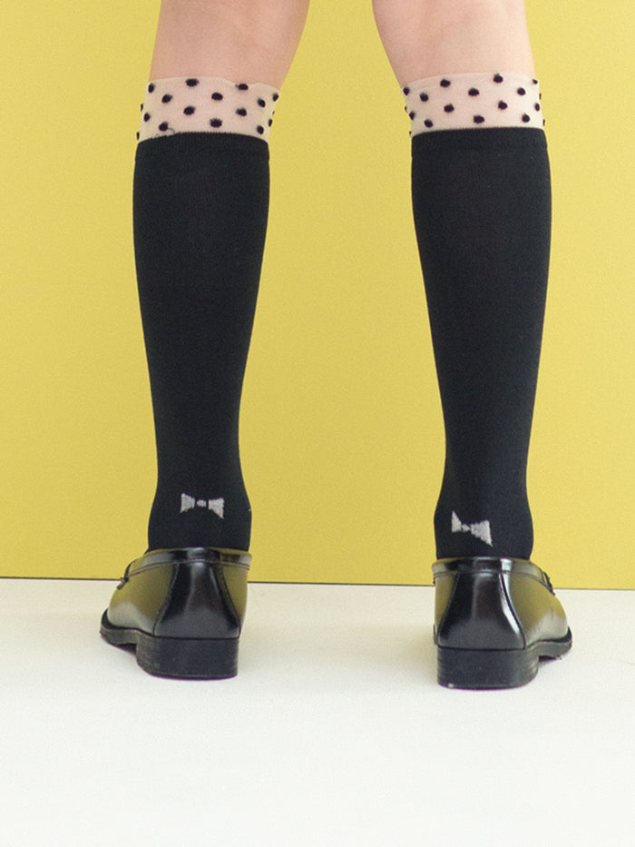 【キッズ】 履口チュールドット柄ハイソックス / 19-21cm