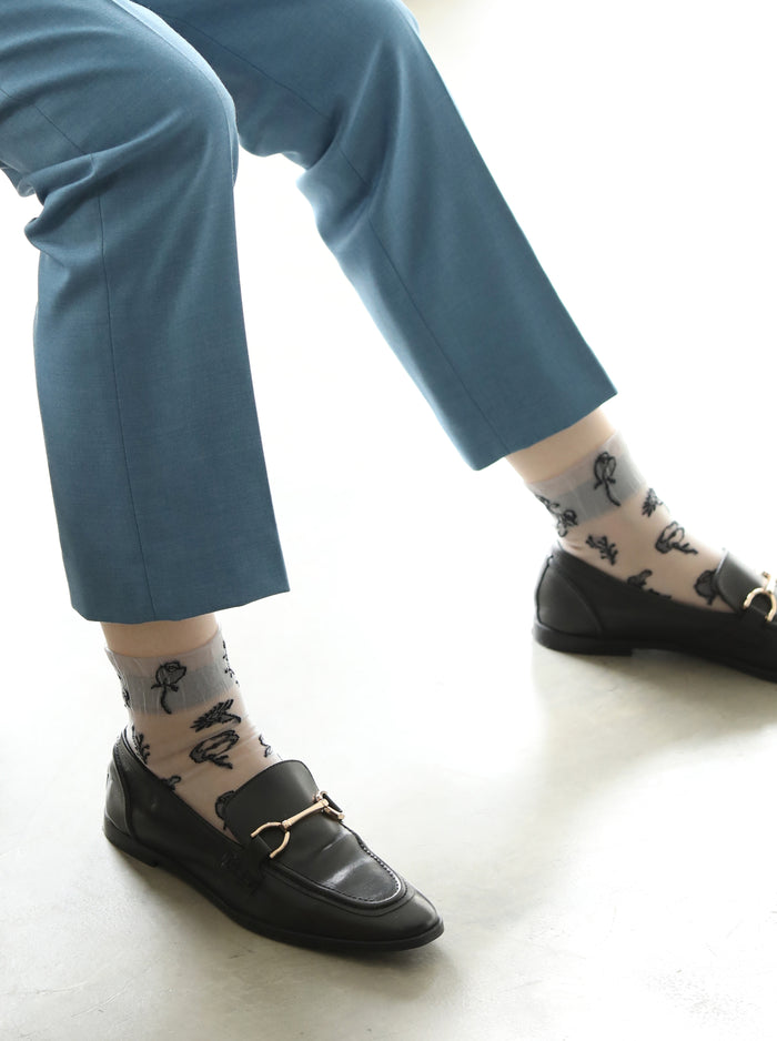 シアーワントーン花柄ショートソックス