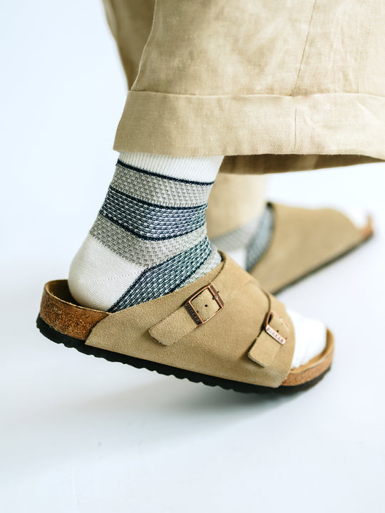 【Tabio MEN】さらっとやわらか綿麻混太ボーダーショートソックス