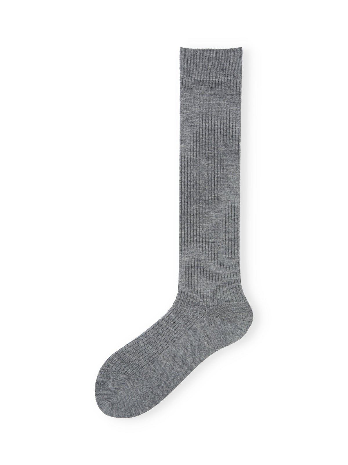 【毛混】PUREWOOLを楽しむ薄手ベーシックリブハイソックス - グレーモク