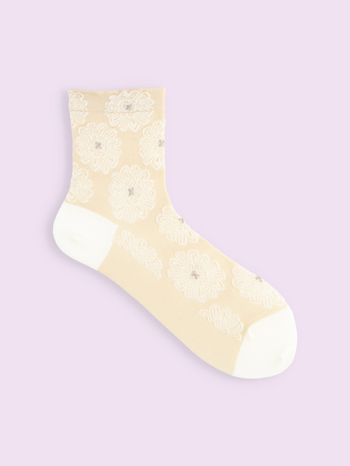 【3足1,485円】毛混フラワーフロートショートソックス - オフホワイト
