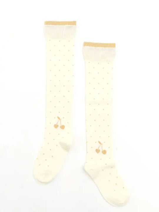 【キッズ】ピンドットラメチェリーオーバーニー / 16-18cm