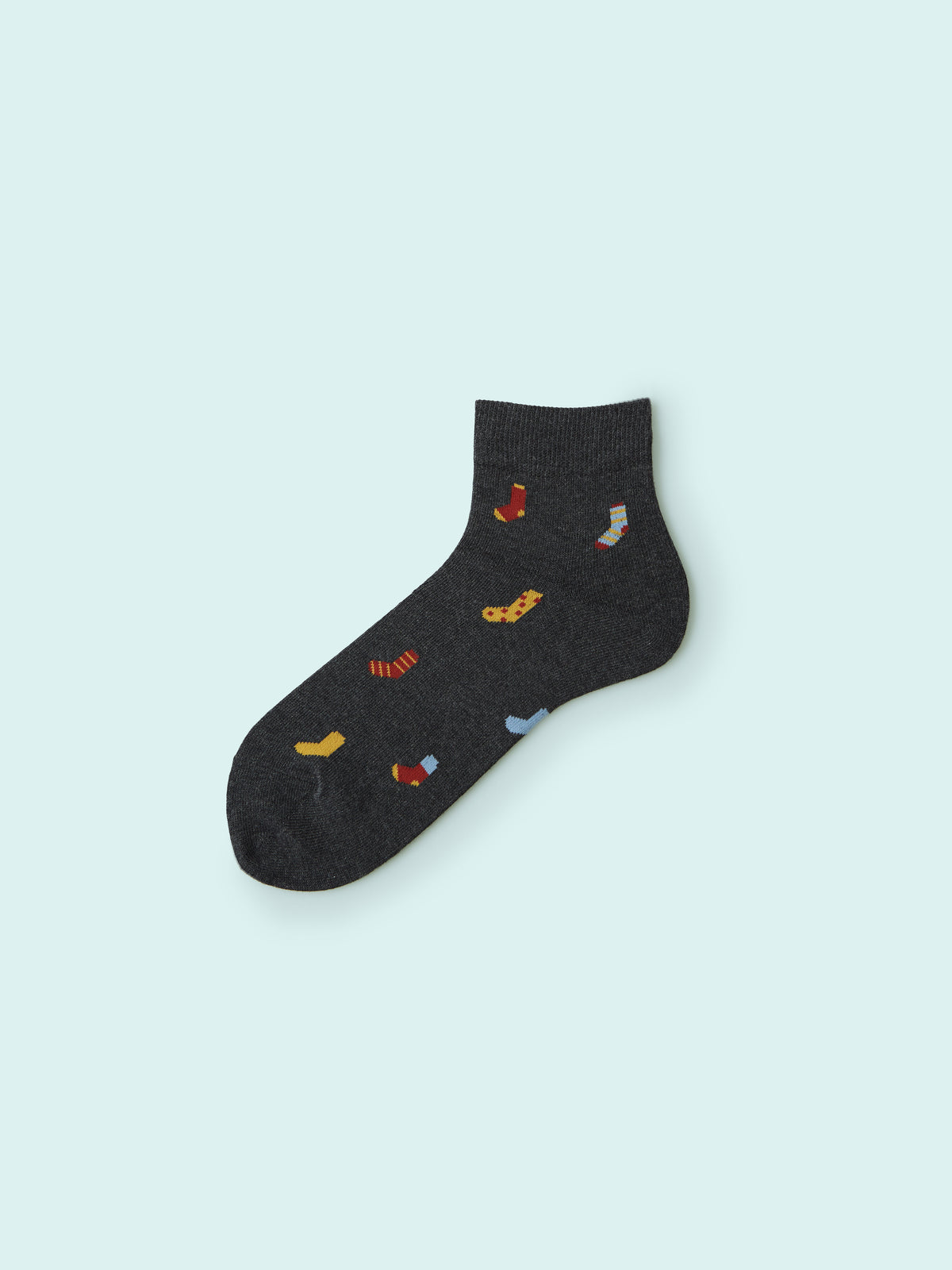 【3足1,485円】メンズ 靴下柄ショートソックス - クロ