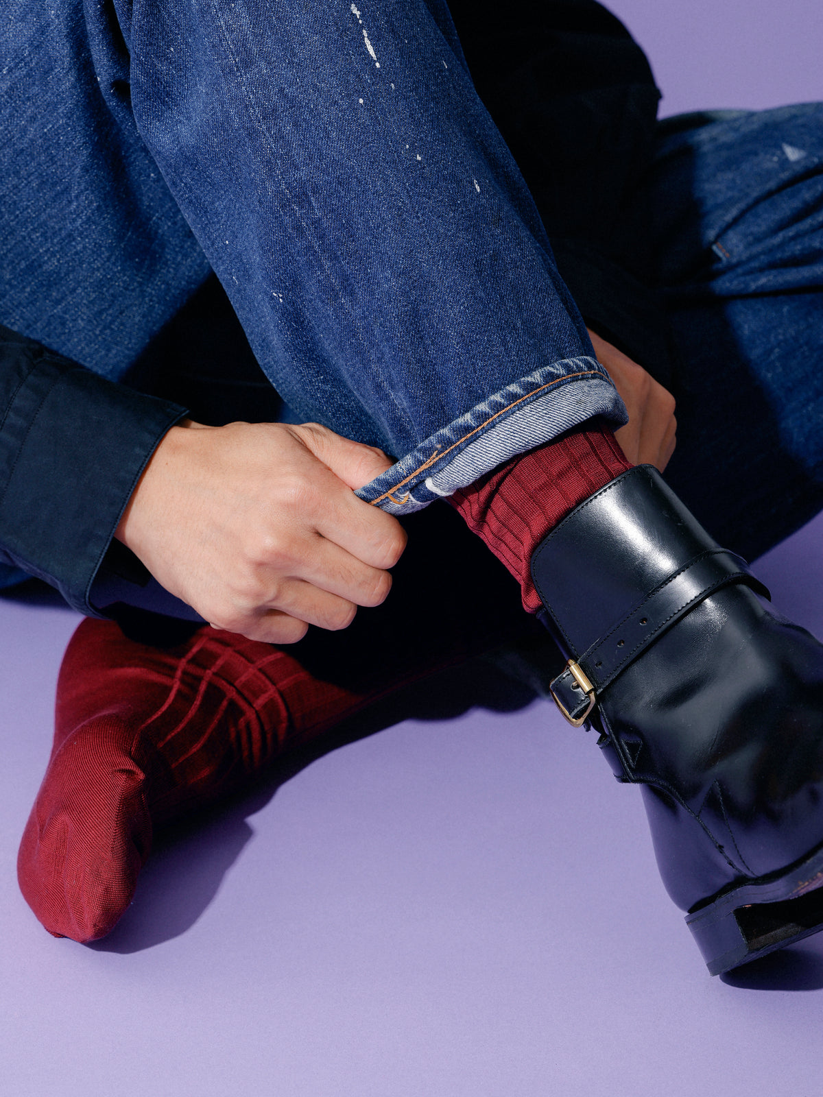 【Tabio MEN】表糸綿100％リブレギュラーソックス(25.0cm) - ワイン