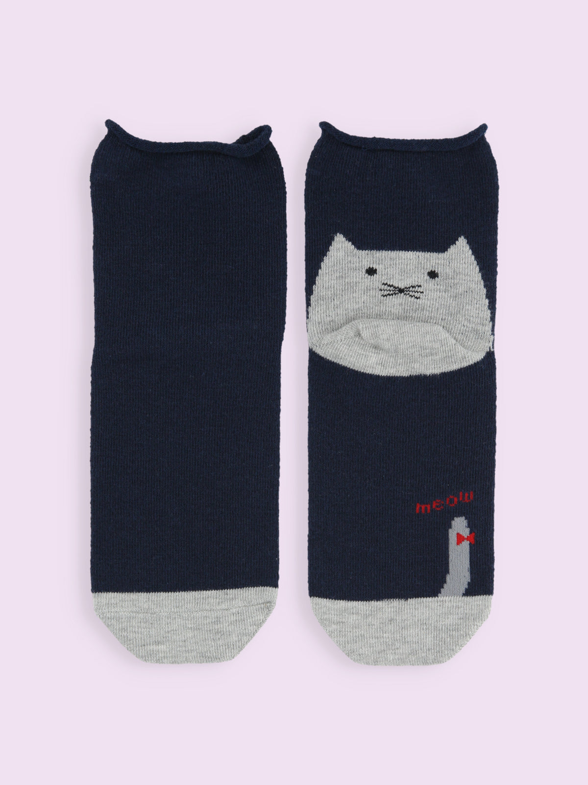 【3足1,485円】かかとねこ履き口くるくるショートソックス - コン
