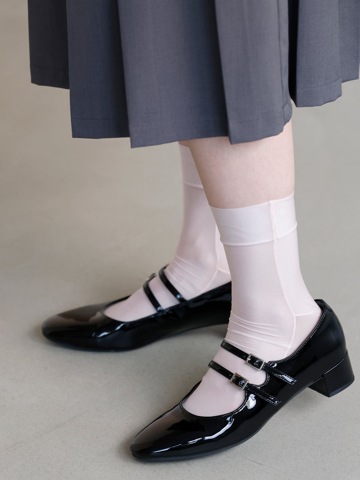 縫製シースルーショートソックス - ピンク