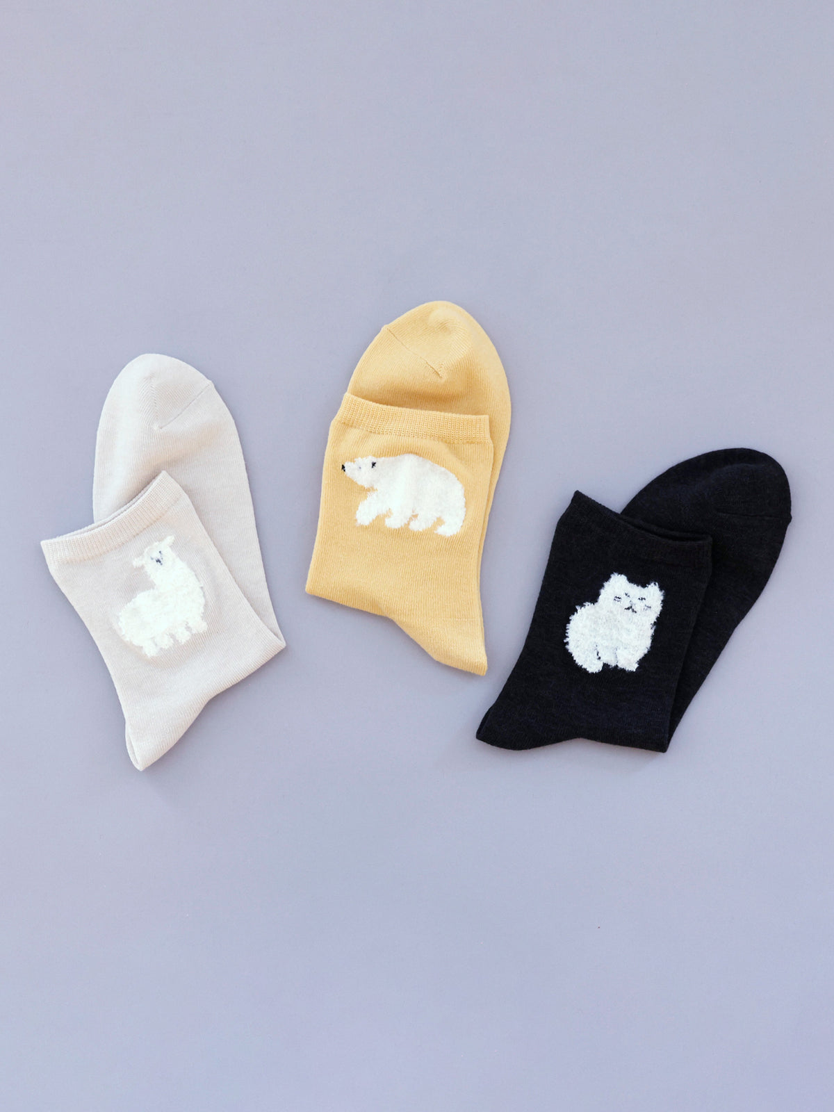 【おおきめサイズ】WEB限定 もふもふ動物ショートソックス 3足セット / 24.5-26.5cm