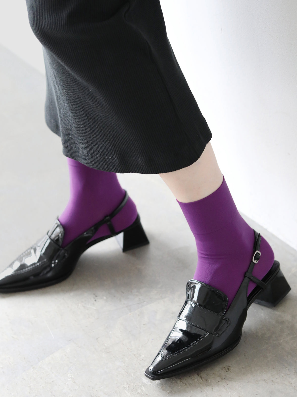 【定番】ソフトナイロン無地ショートソックス - パープル