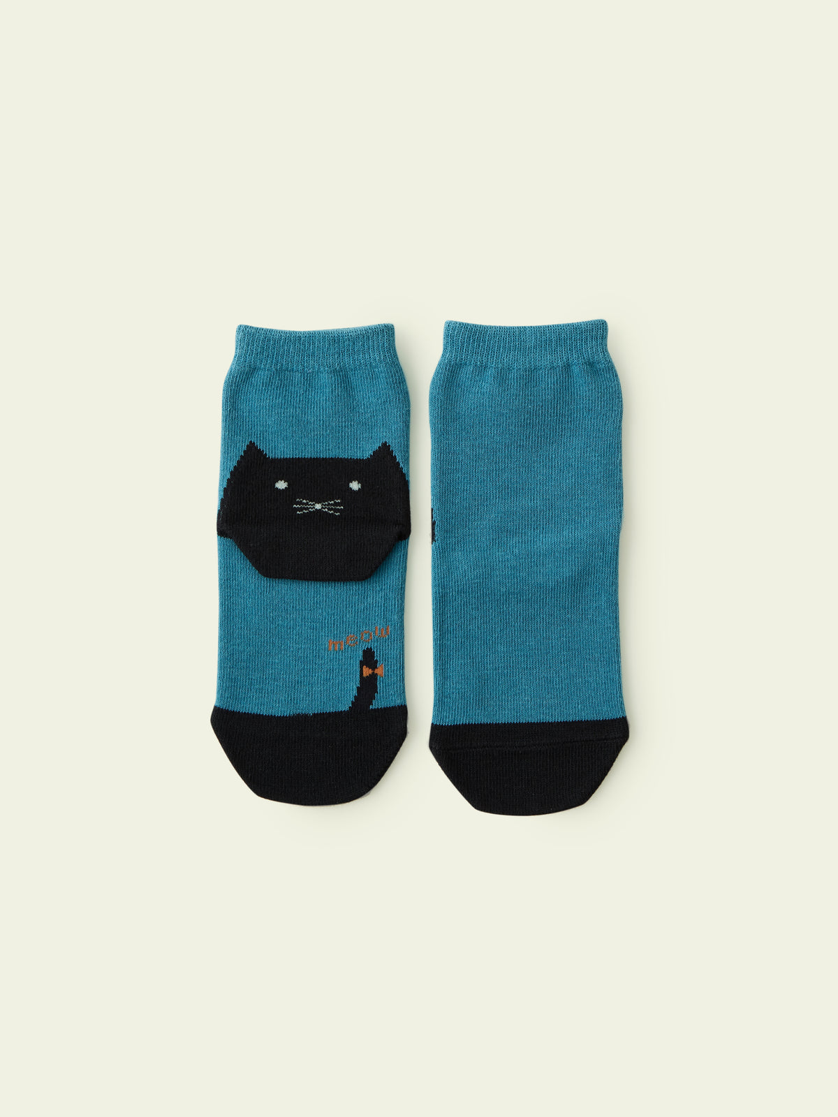【3足1,485円】キッズ かかとねこソックス / 13-15cm - エメラルドグリーン