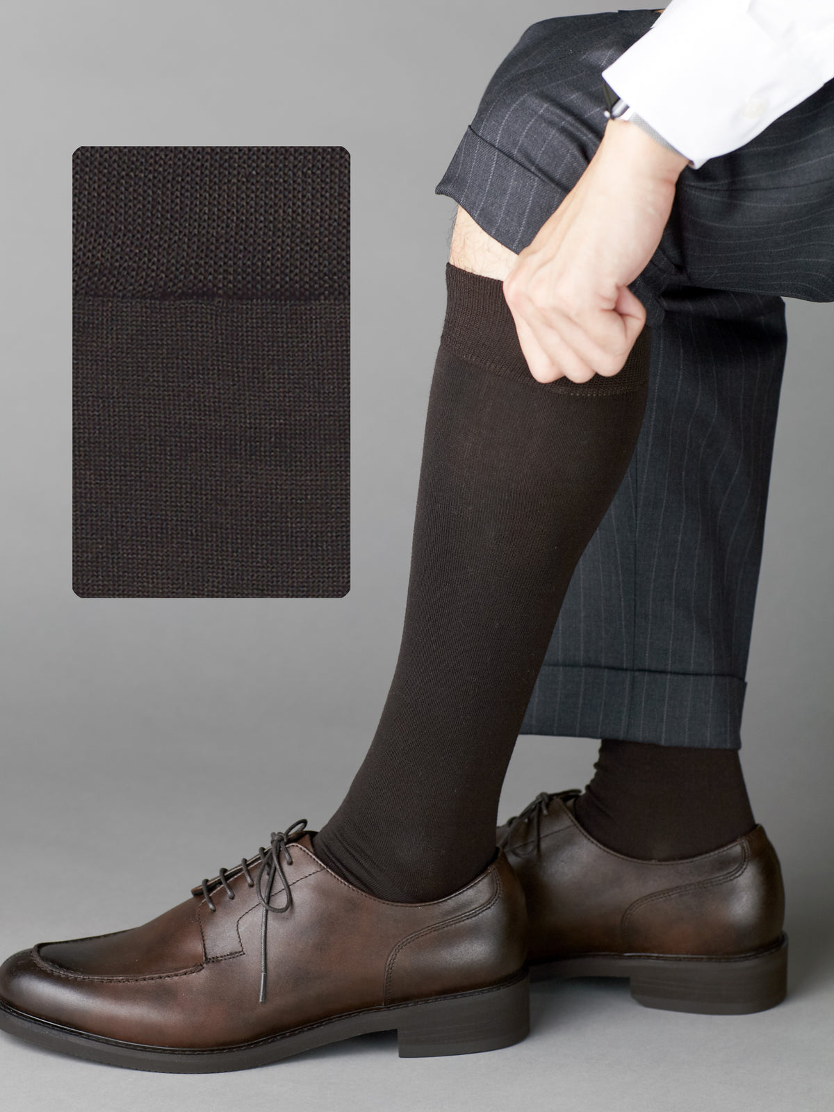 【Tabio MEN】＜冠婚葬祭にも＞ピマコットンブレンド無地ロングホーズ - コクタン