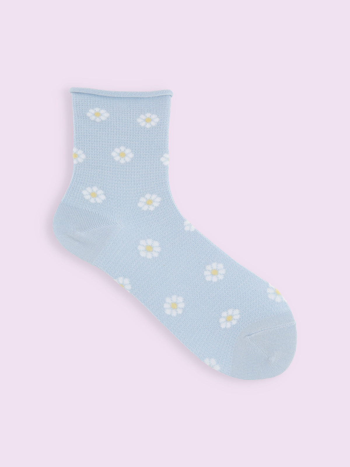 【3足1,485円】ゴム口ゆったりくるくるワッフル花柄ショートソックス - サックス
