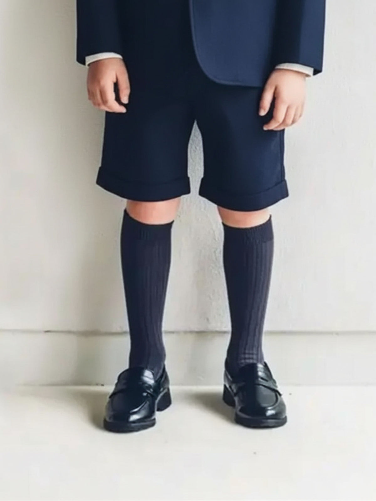 【キッズ】 表糸綿100％で毛玉が出来にくいリブハイソックス / 16-18cm - コン
