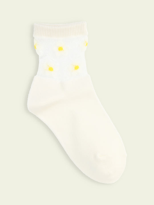 【3足1,485円】キッズ チュール花柄切替ソックス / 19-21cm