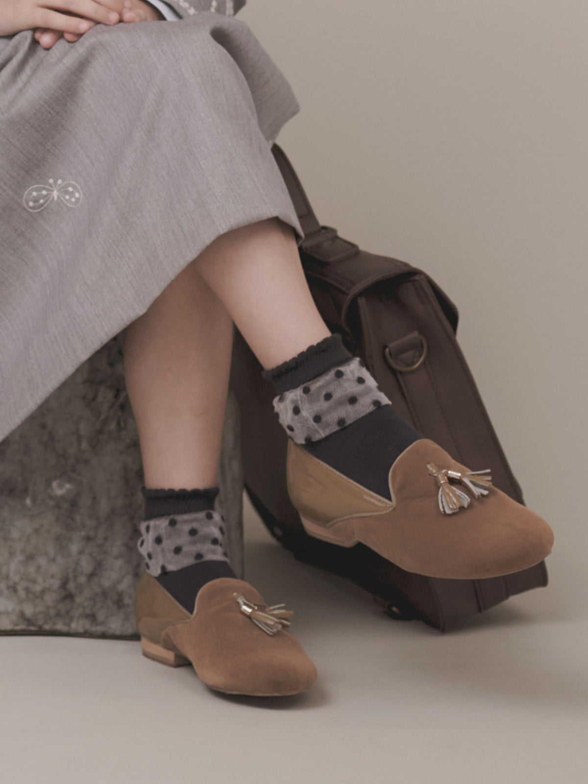 【ジュニアサイズ】チュールドット柄ショートソックス / 22-24cm - クロ