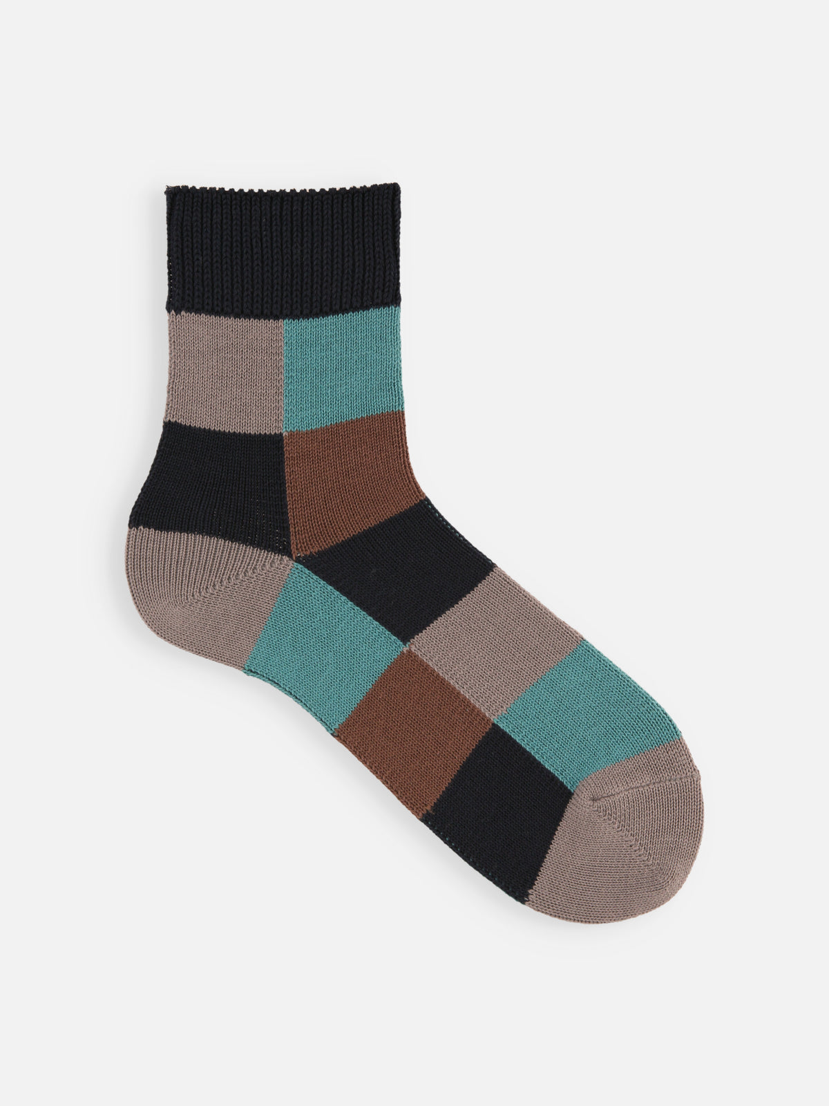 【Tabio MEN】クレイジーブロックショート丈ソックス - ネイビー＋スチール