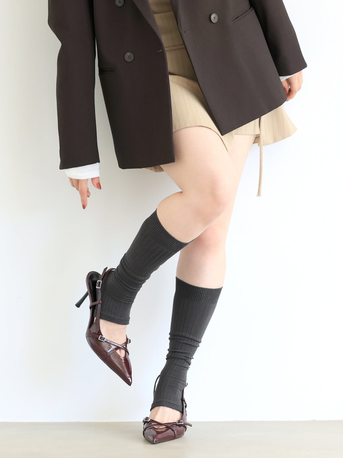 SALE リブトレンカミディ丈ソックス - チャコール
