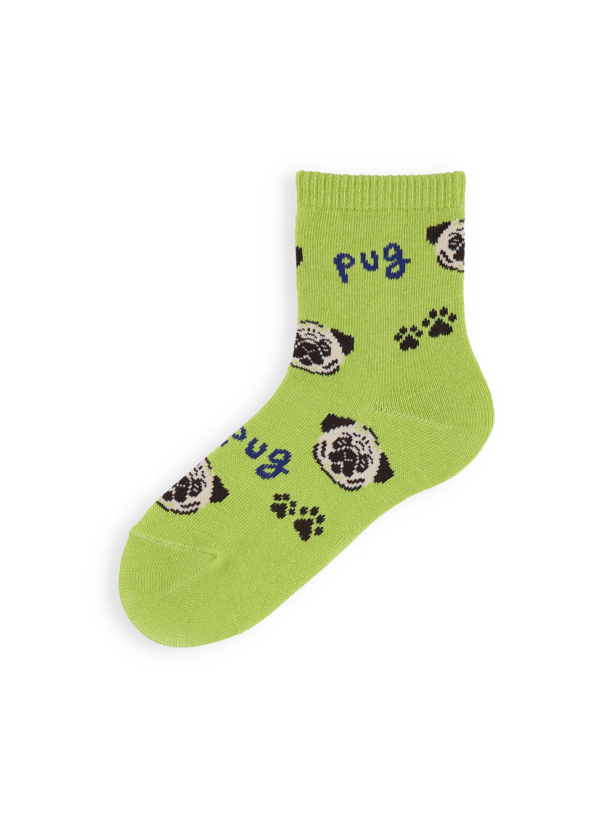 【3足1,485円】キッズ I LOVE PUGショートソックス / 16-18cm - キミドリ