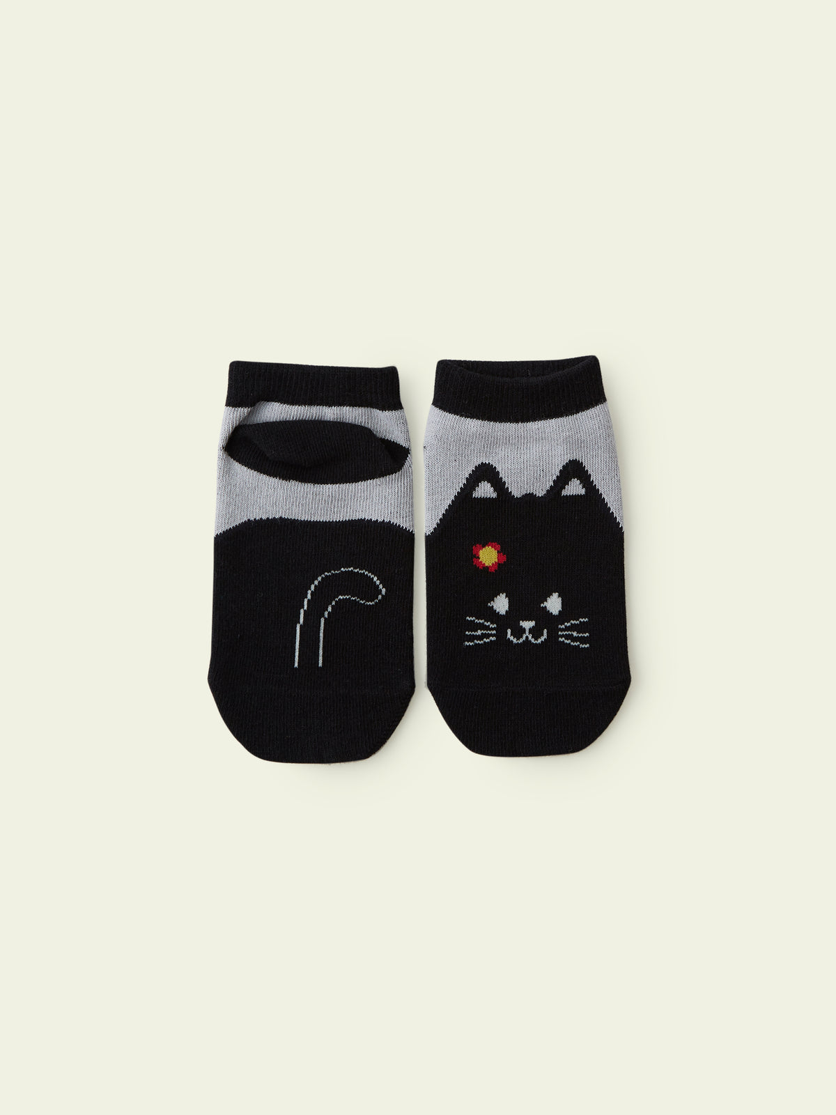 【3足1,485円】キッズ 動物いろいろスニーカー丈ソックス / 13-15cm - クロ+ネコ