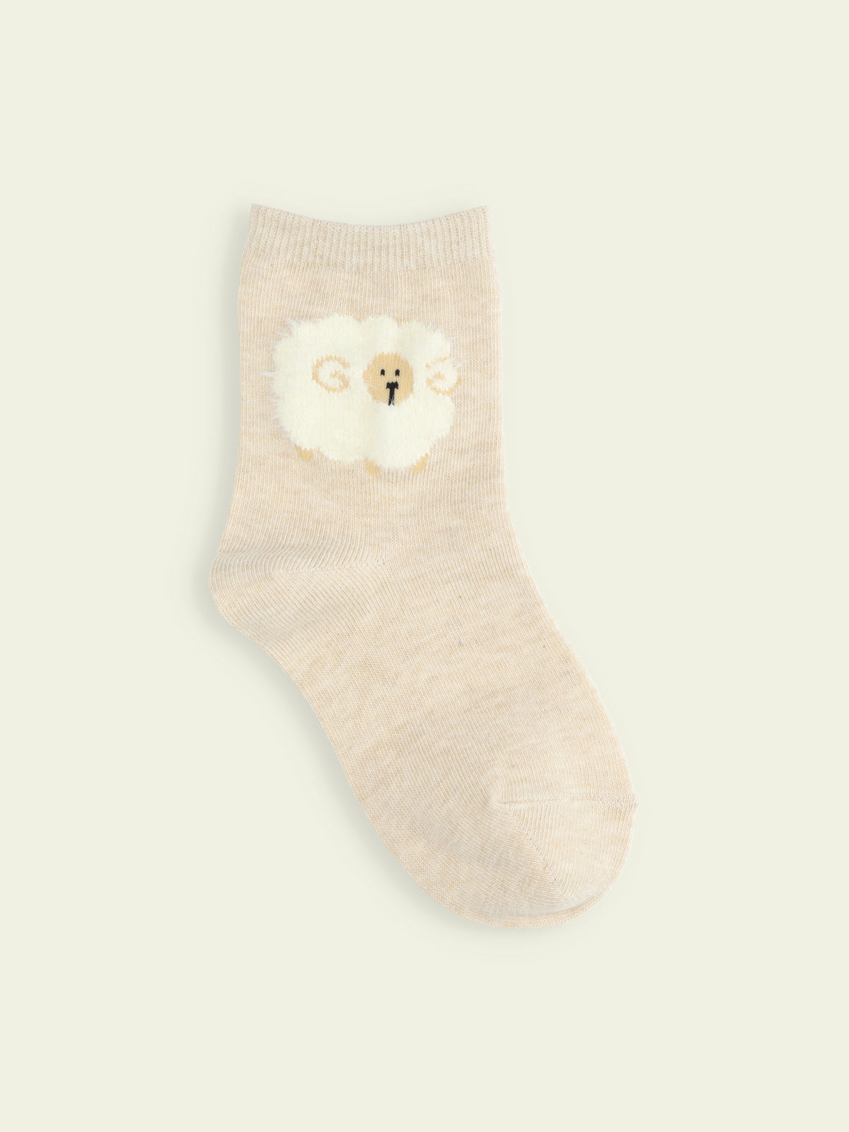 【3足1,485円】キッズ もふもふ動物ショートソックス / 13-15cm - ベージュ+ヒツジ