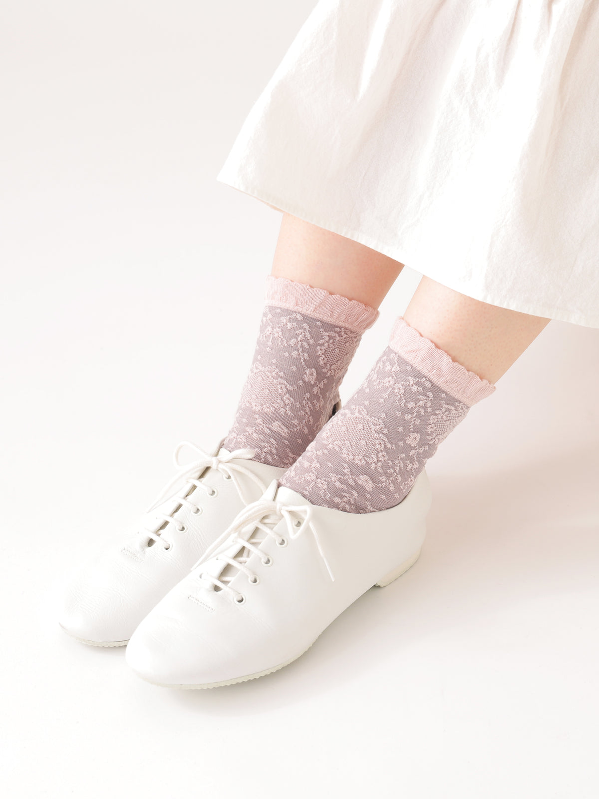 フロート花冠ドットショートソックス - ピンク