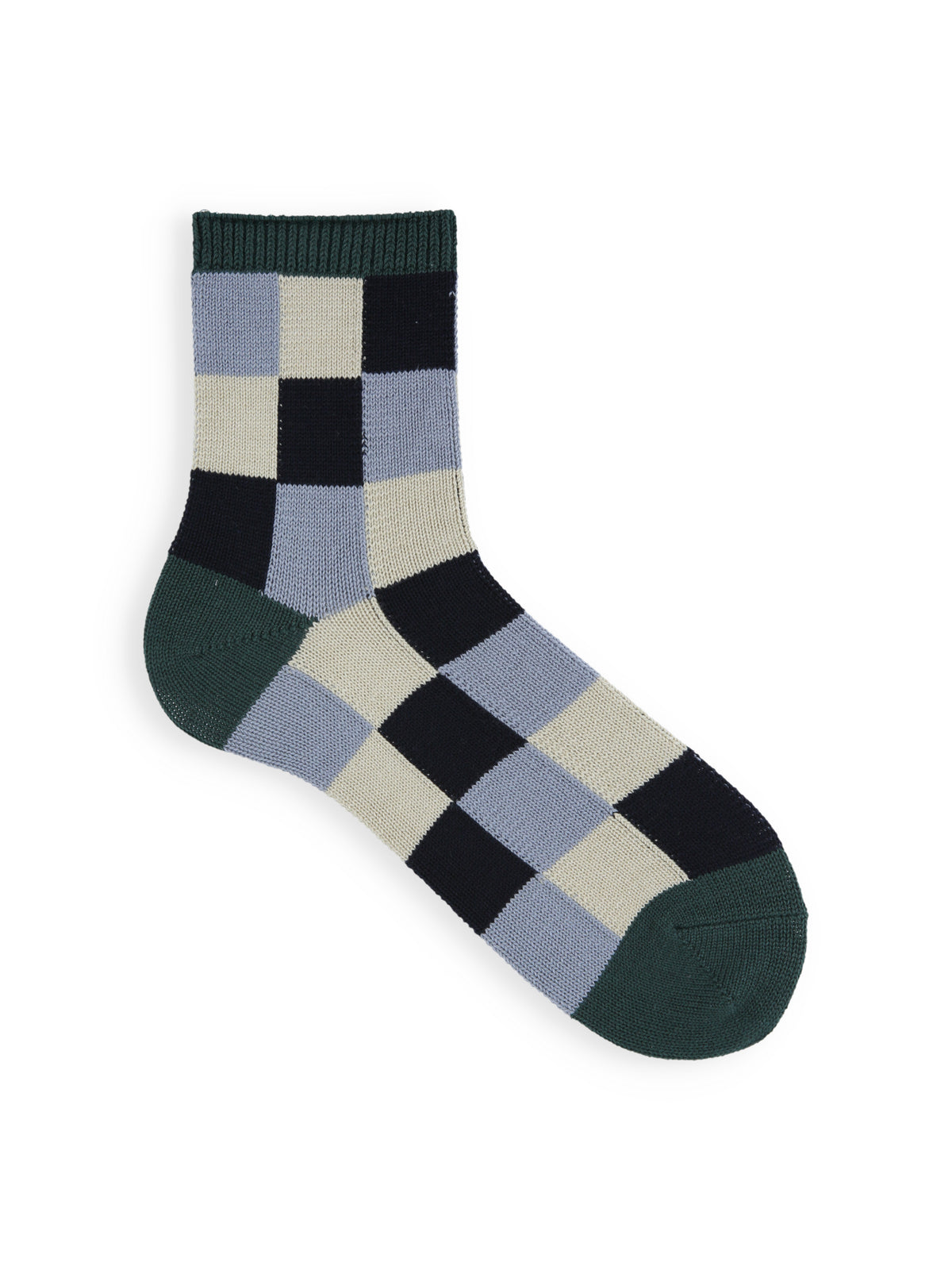 【Tabio MEN】ブロックチェックショートソックス - ダークグリーン+ブルー