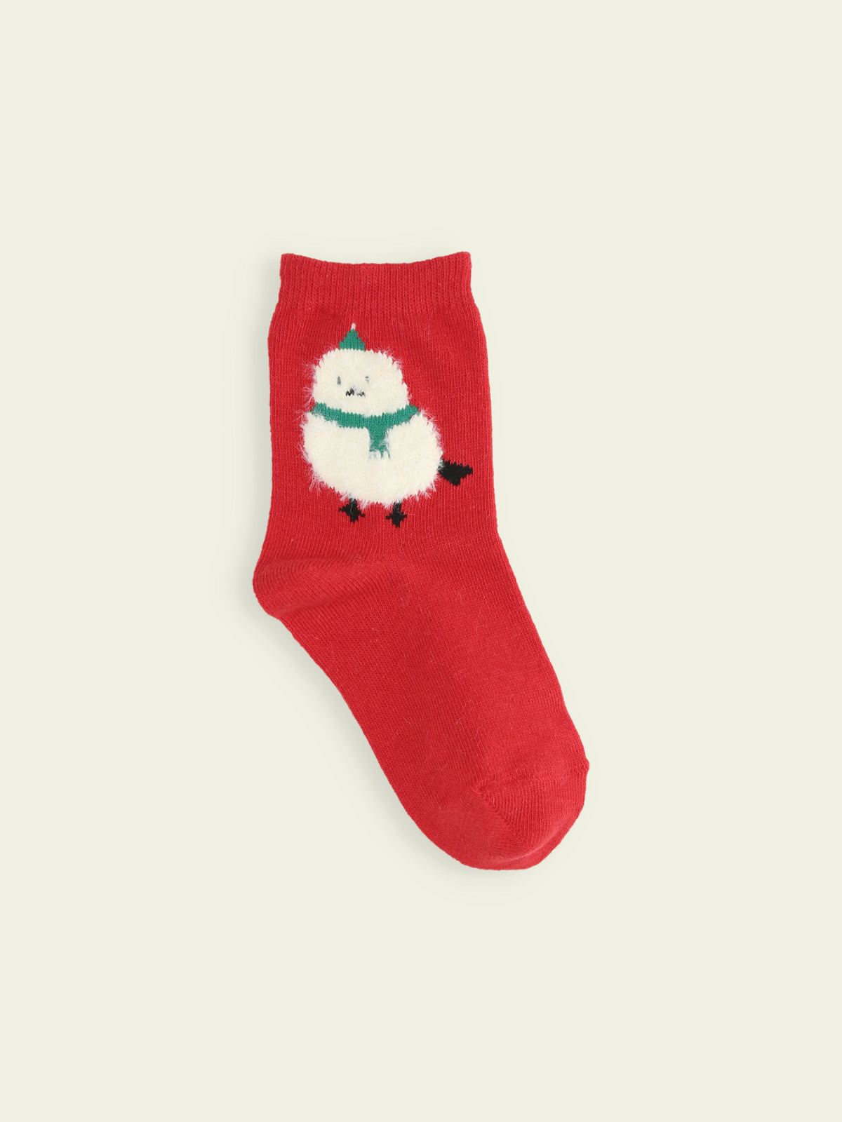 【3足1,485円】キッズ クリスマス限定 もふもふ動物ショートソックス / 19-21cm - アカ＋シマエナガ