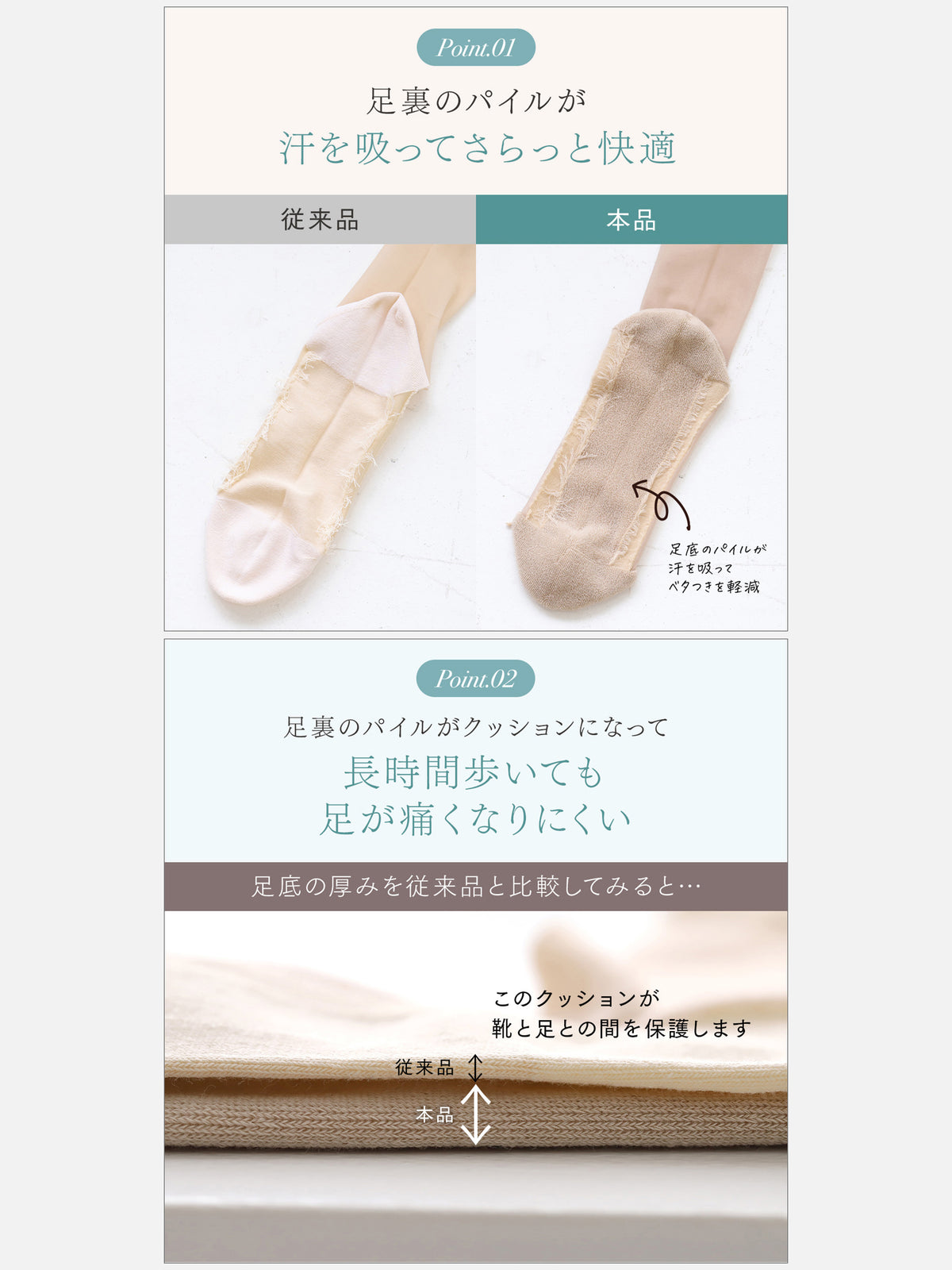 【足ベールシリーズ】WEB限定 ムレずにふかふか 足裏パイルタイプ / 24.5‐26.5cm