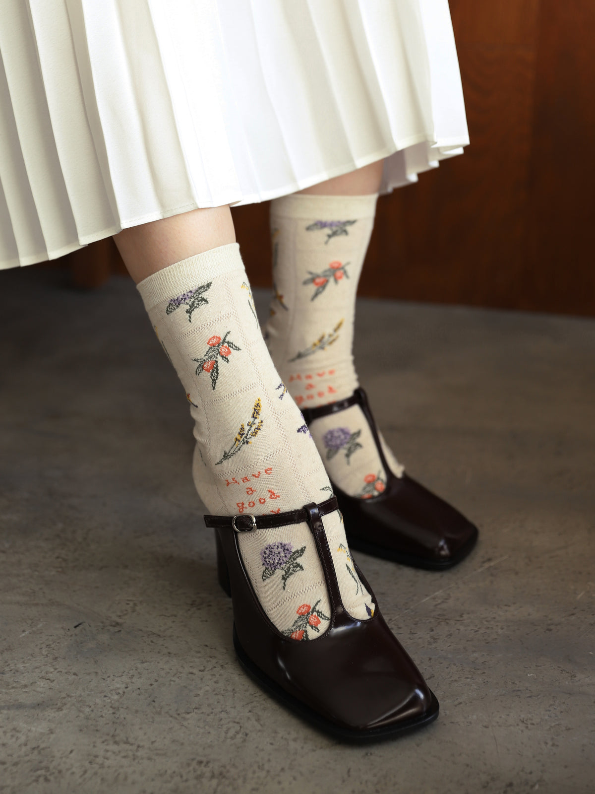 綿麻混メッシュパッチワーク柄ショートソックス - キナリ