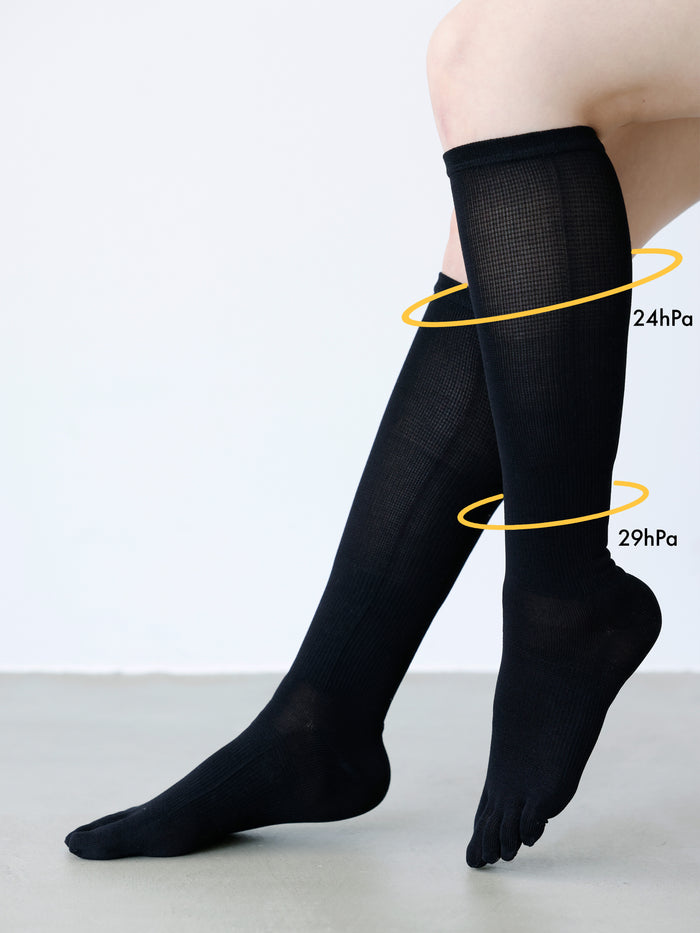 【美脚Labo】さらさら綿混着圧五本指ハイソックス / 24.0～26.0cm