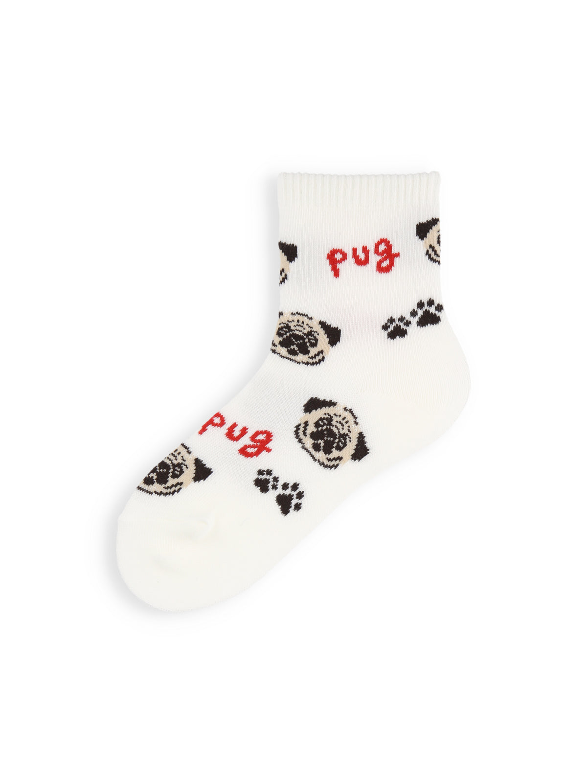【3足1,485円】キッズ I LOVE PUGショートソックス / 16-18cm - オフホワイト