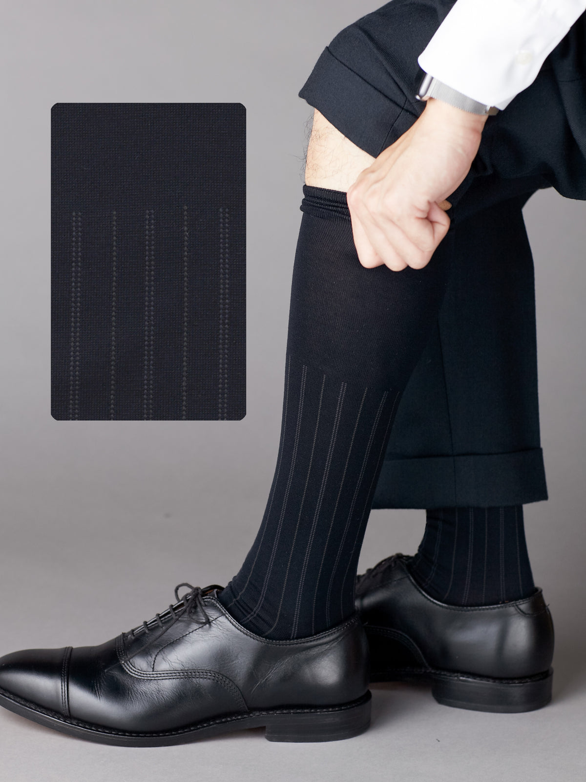 【Tabio MEN】定番/チョークストライプロングホーズ(27.0～29.0cm)