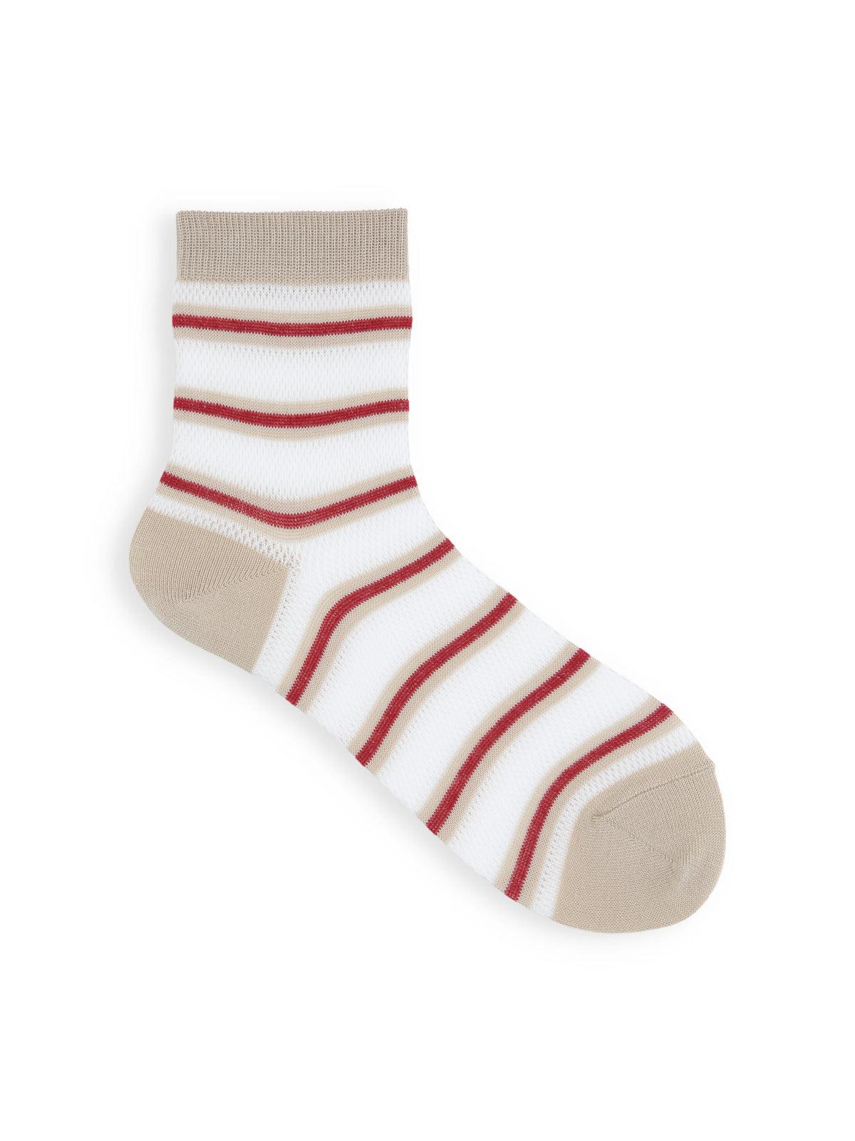 【3足1,485円】メッシュマルチボーダーショートソックス - ベージュ