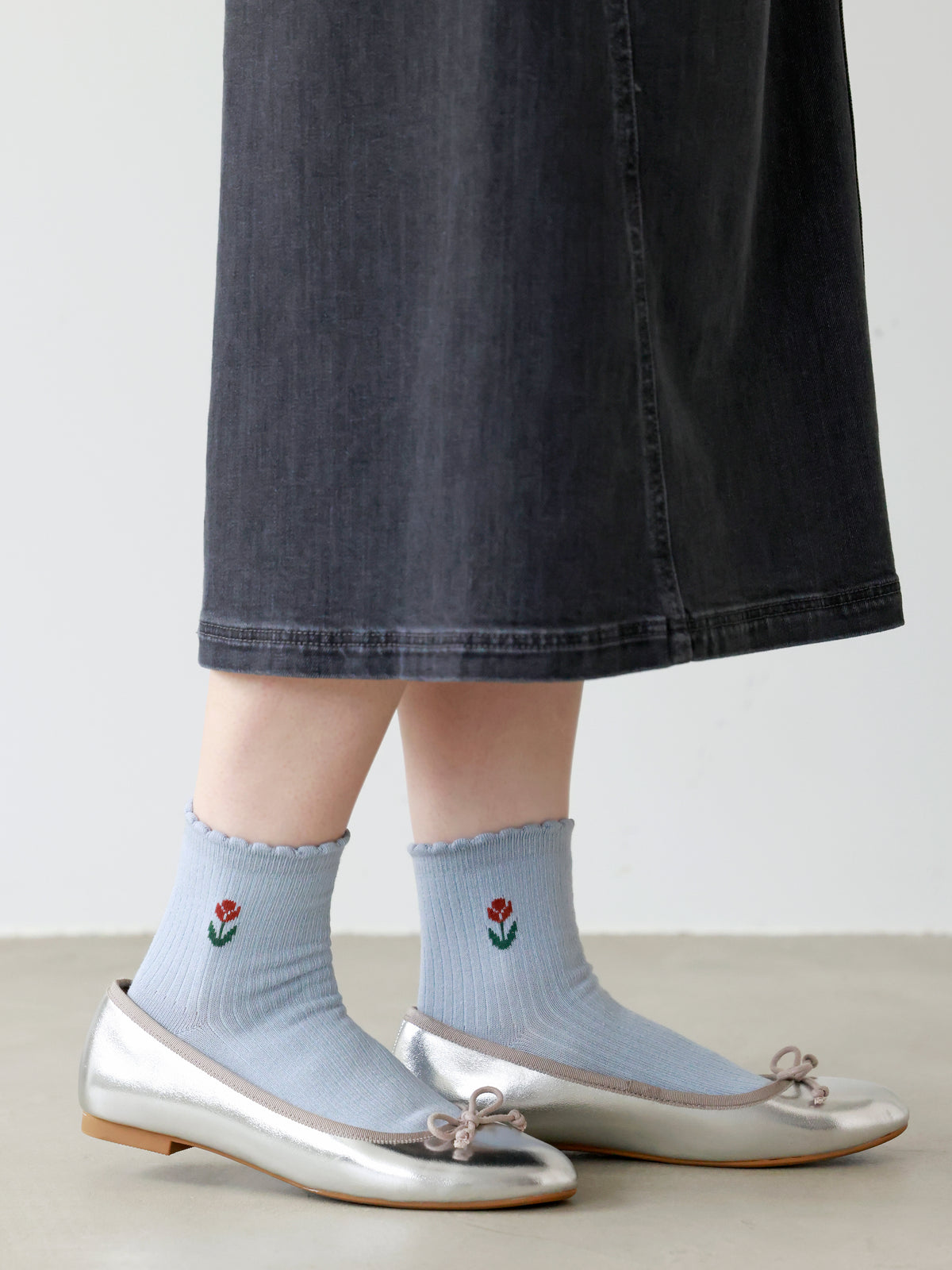 【3足1,485円】レトロチューリップショートソックス - サックス