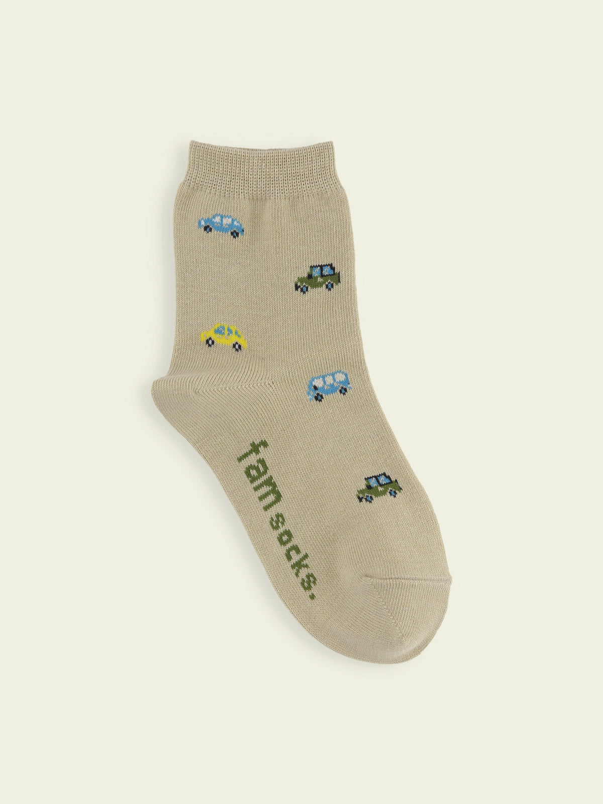 【3足1,485円】キッズ くるま柄ショートソックス / 19-21cm - ダルベージュ