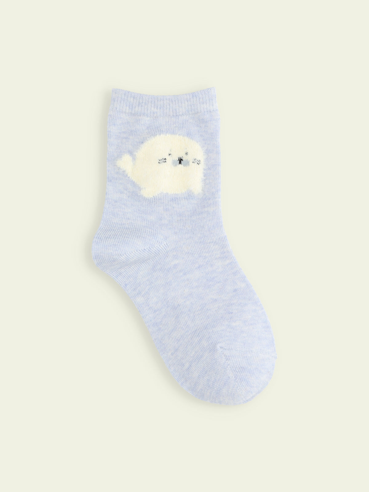 【3足1,485円】キッズ もふもふ動物ショートソックス / 19-21cm - サックス+アザラシ
