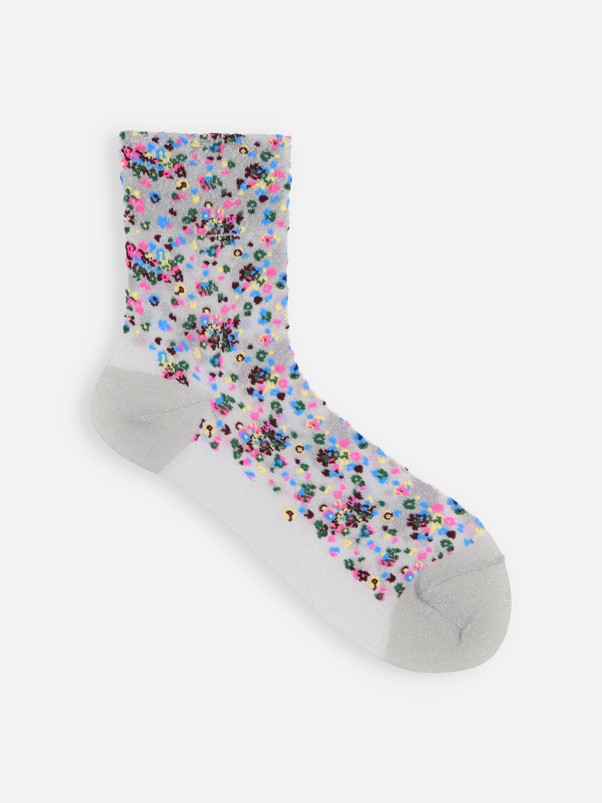 シアーグリッターラメモザイクフラワーショートソックス - シルバー