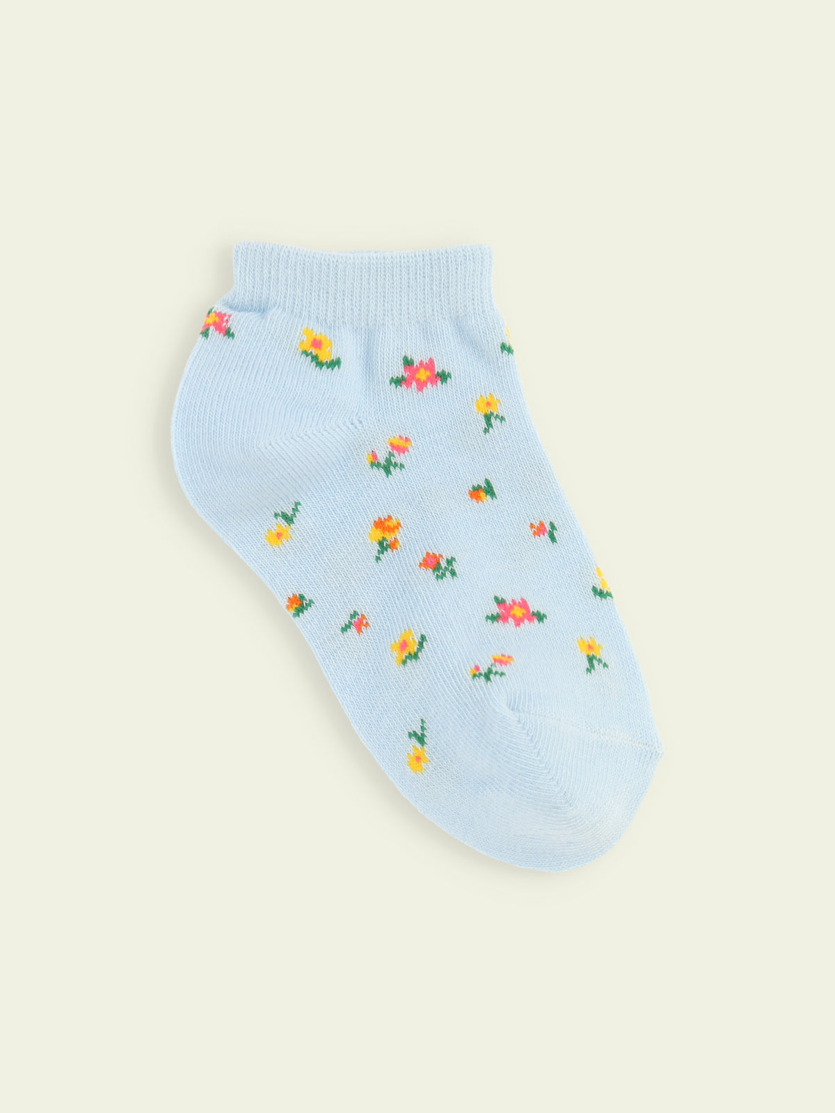 【3足1,485円】キッズ 小花柄スニーカー丈ソックス / 19-21cm - サックス