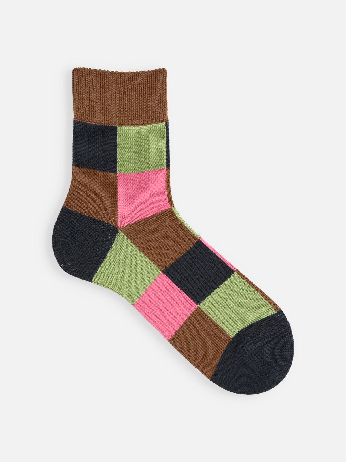 【Tabio MEN】クレイジーブロックショート丈ソックス - ネイビー＋ピンク