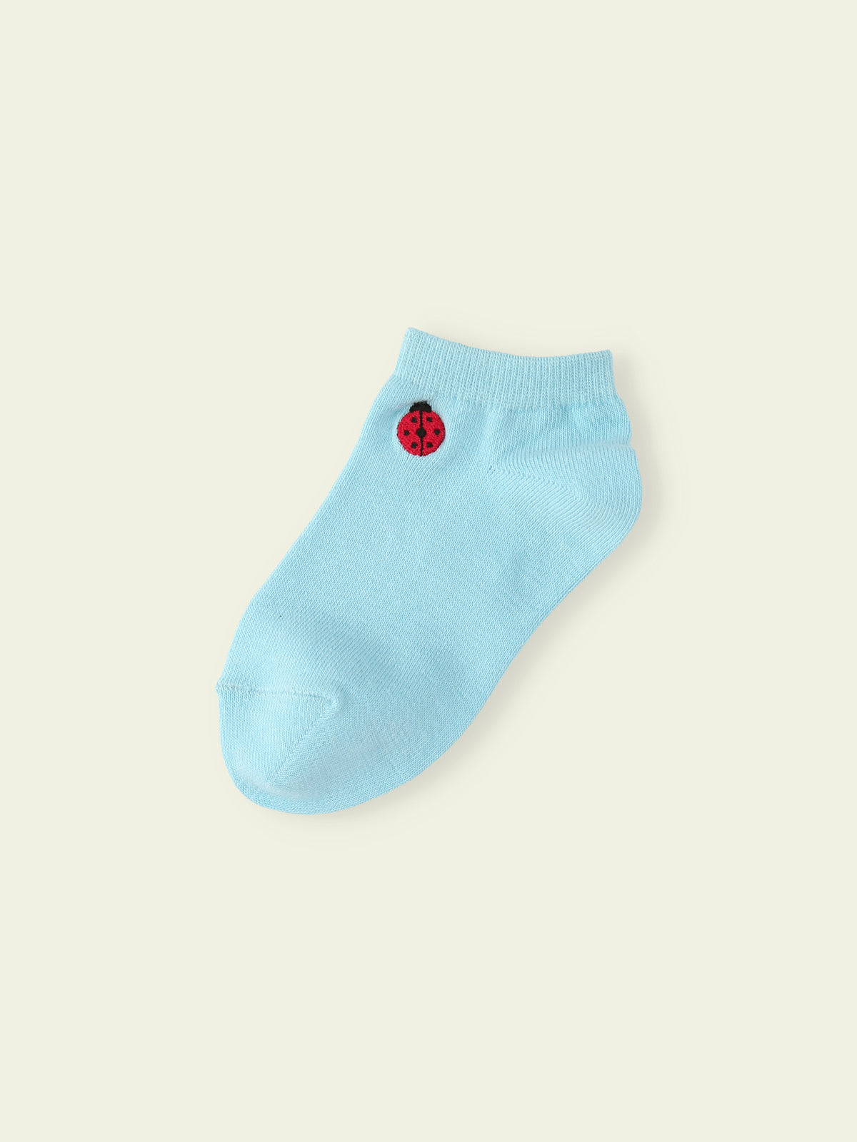 【3足1,485円】キッズ いろいろ刺繍スニーカー丈ソックス / 19‐21cm - サックス+テントウムシ