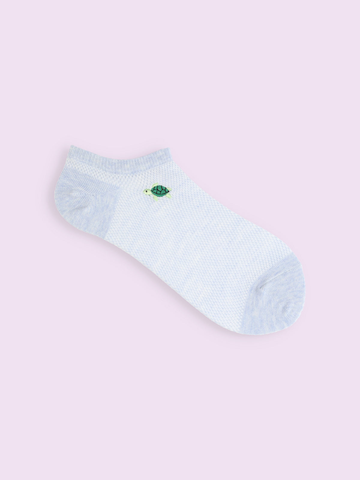 【3足1,485円】メッシュいろいろ刺繍スニーカー丈ソックス - サックス＋カメ