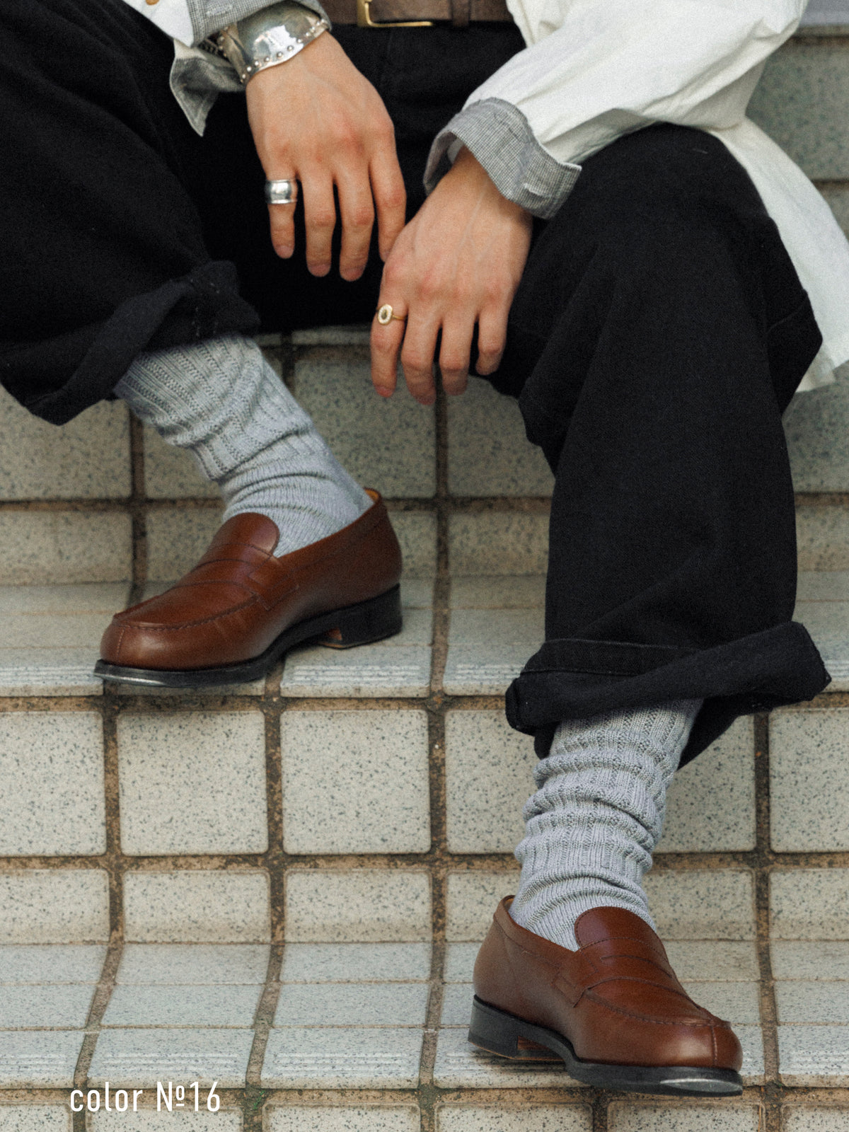 【Tabio MEN】リッチェル編みルーズソックス(23.0～25.0cm) - トップタンモクグレー